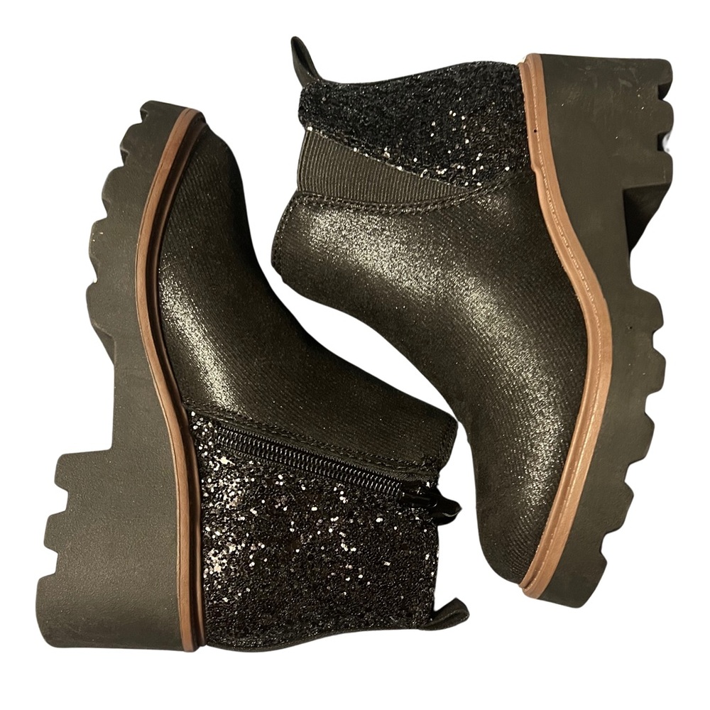 Girls Black Glitter Chunky Chelsea Boots Ankle Boots | Size 13 | New
